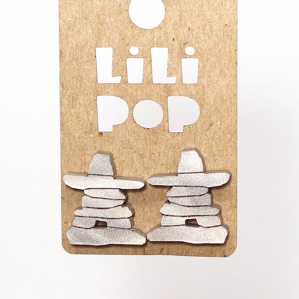 Stud earrings "Inukshuk" (Lili0576) grey reclaimed lasercut plastic