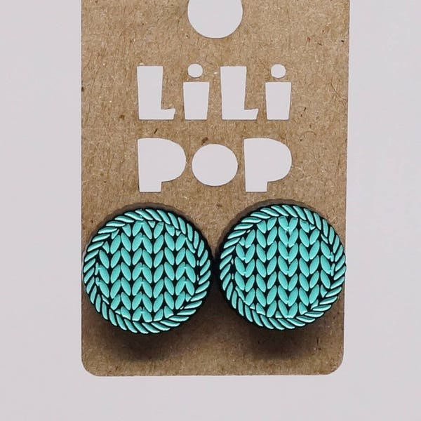 Boucles d'oreilles Lili0660 tige acier inoxydable tricot point jersey aqua rose gris plastique noir laser Lilipop