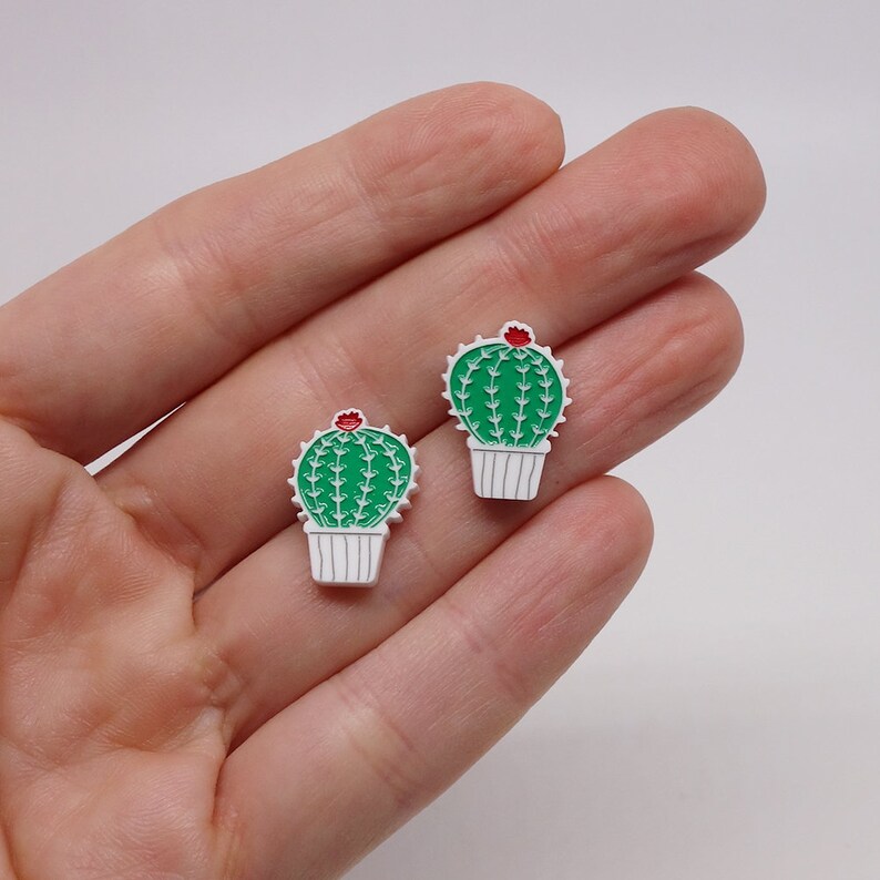 Stud earrings Lili0477 Cactus plant green reclaimed plastic laser lilipop image 2