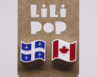 Stud earrings Lili0829 Flag Quebec Canada blue red laser lilipop