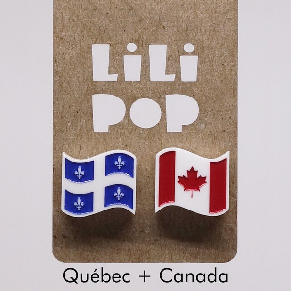 Boucle d'oreilles Lili0829 Drapeaux Québec Canada bleu rouge laser lilipop