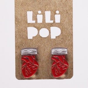 Boucles d'oreilles Lili0948 Pot Mason conserve coeur yeux araignée plastique récupéré Halloween horror laser lilipop