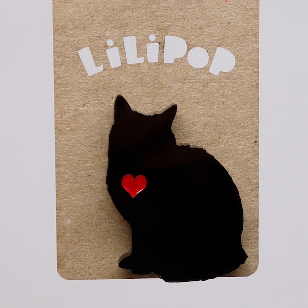 Épinglette Chat coeur rouge (Lili0184) plastique récupéré laser lilipop