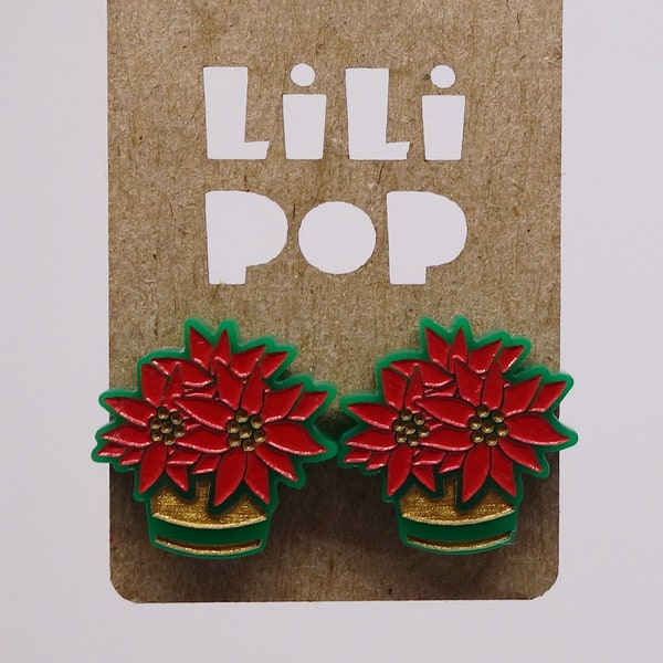 Stud earrings Lili0961 Poinsettia flower Christmas star laser lilipop