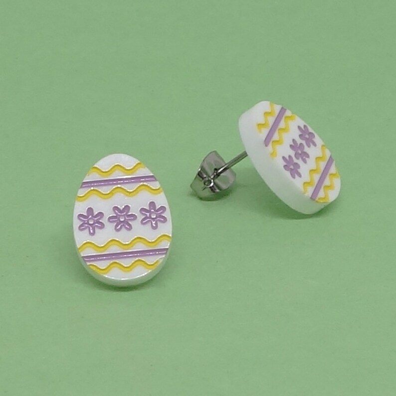 Stud Earrings Easter Eggs Lili0770 White Plastic Laser Cut | Etsy