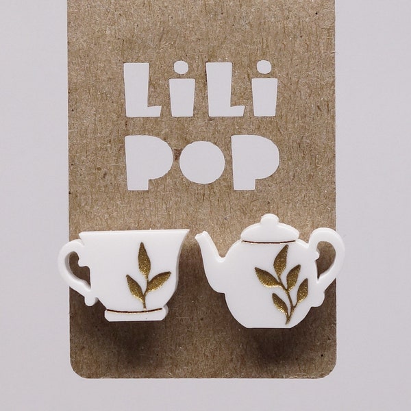 Stud earrings Lili0984 Tea pot tea cup reclaimed plastic laser lilipop