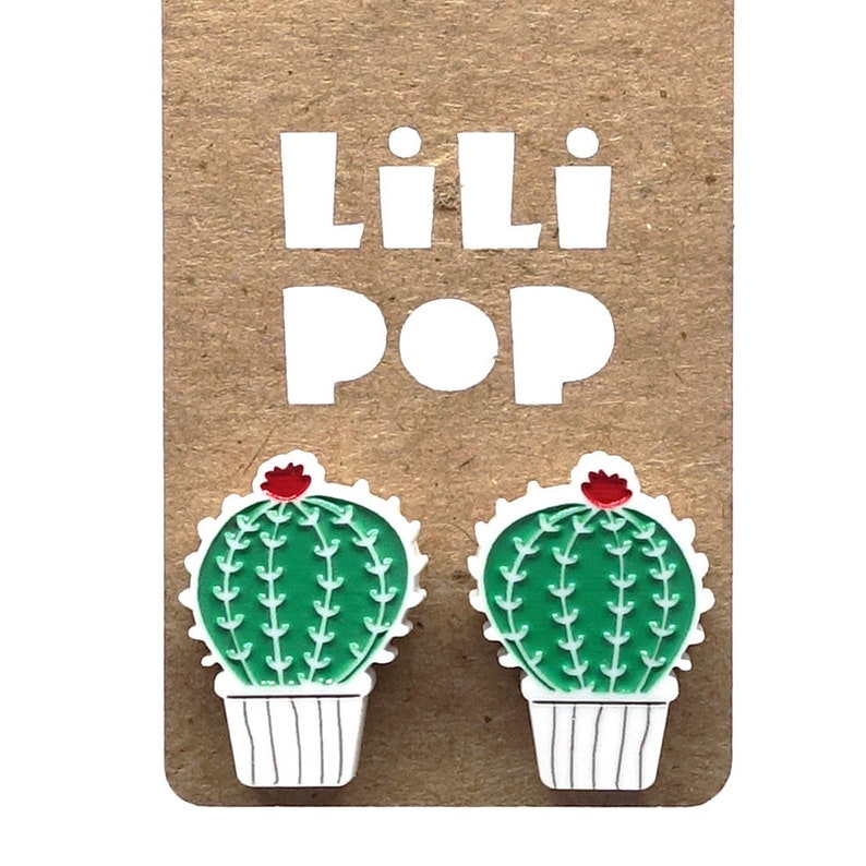 Stud earrings Lili0477 Cactus plant green reclaimed plastic laser lilipop image 1