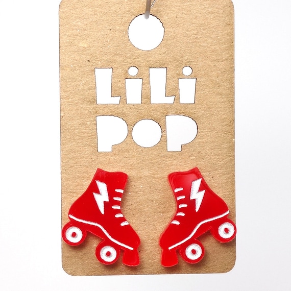 Boucles d'oreilles sur tige "Patin à roulette" (Lili0555) plastique récupéré, gravé et découpé au laser.