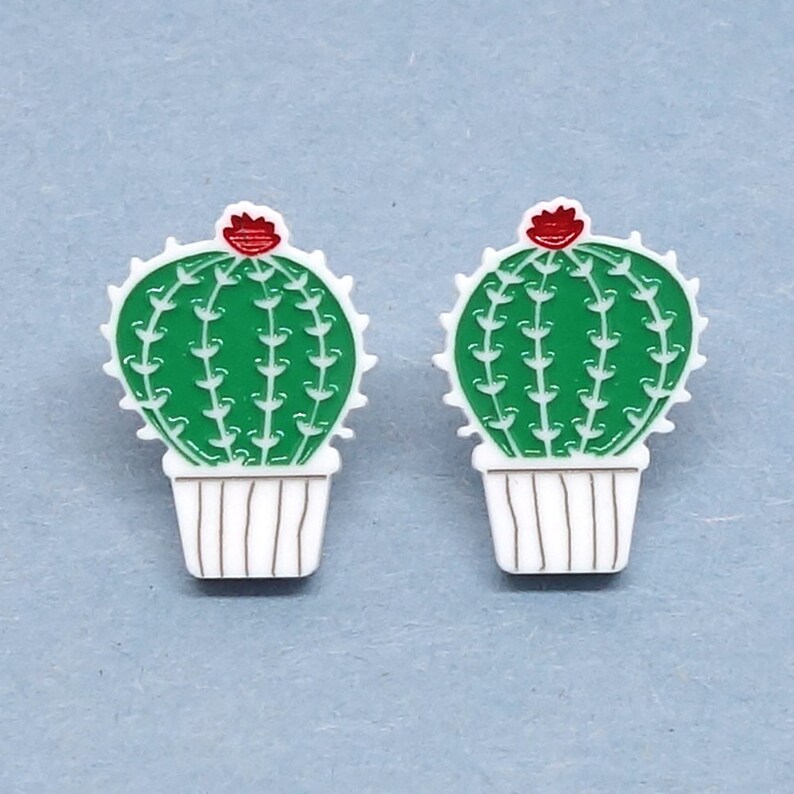 Stud earrings Lili0477 Cactus plant green reclaimed plastic laser lilipop image 4