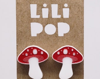 Stud earrings Lili1003 Mushroom white red reclaimed plastic laser lilipop