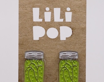 Stud earrings Lili0865 Canned food harvest pickle jar laser lilipop