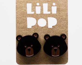 Stud earrings Lili0347 Black bear reclaimed plastic laser lilipop