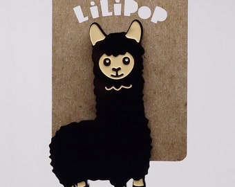 Pins Lili0866 Alpaca white black animal laser lilipop