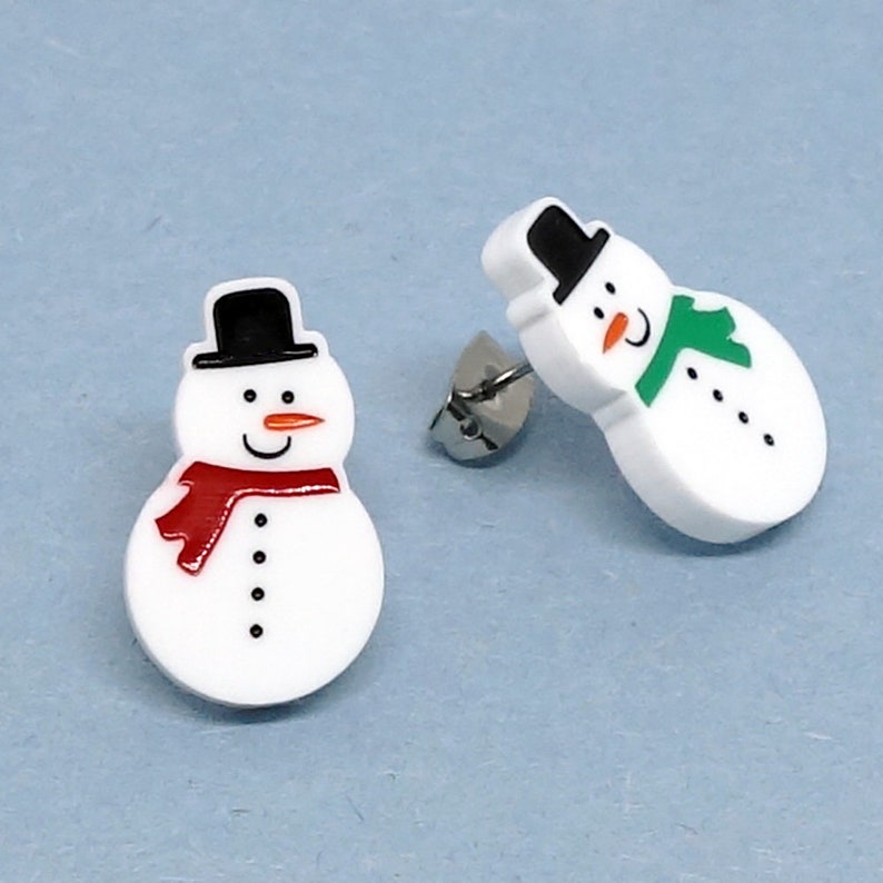 Studs earrings Lili0468 Snowman winter white plastic laser Etsy