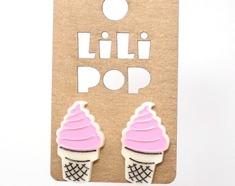 Stud earrings "Ice cream" (Lili0522) engraved and lasercut reclaimed plastic