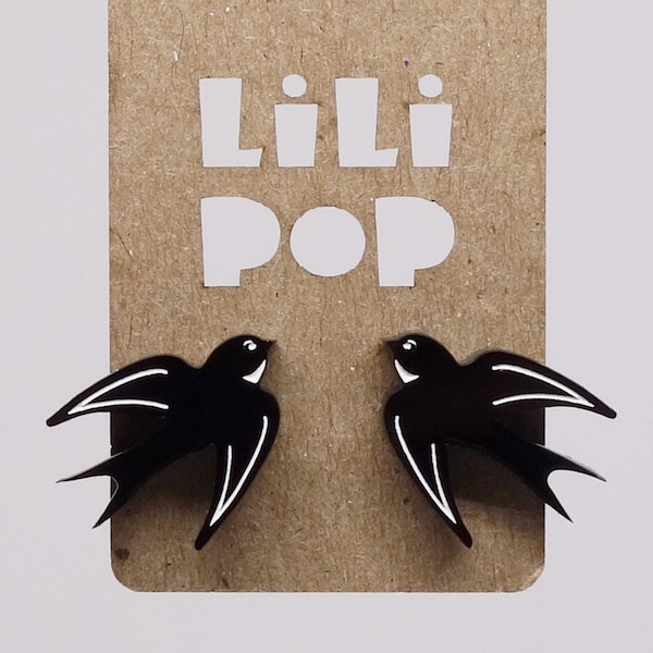 Stud earrings Swallow bird Lili0719 black plastic laser Lilipop