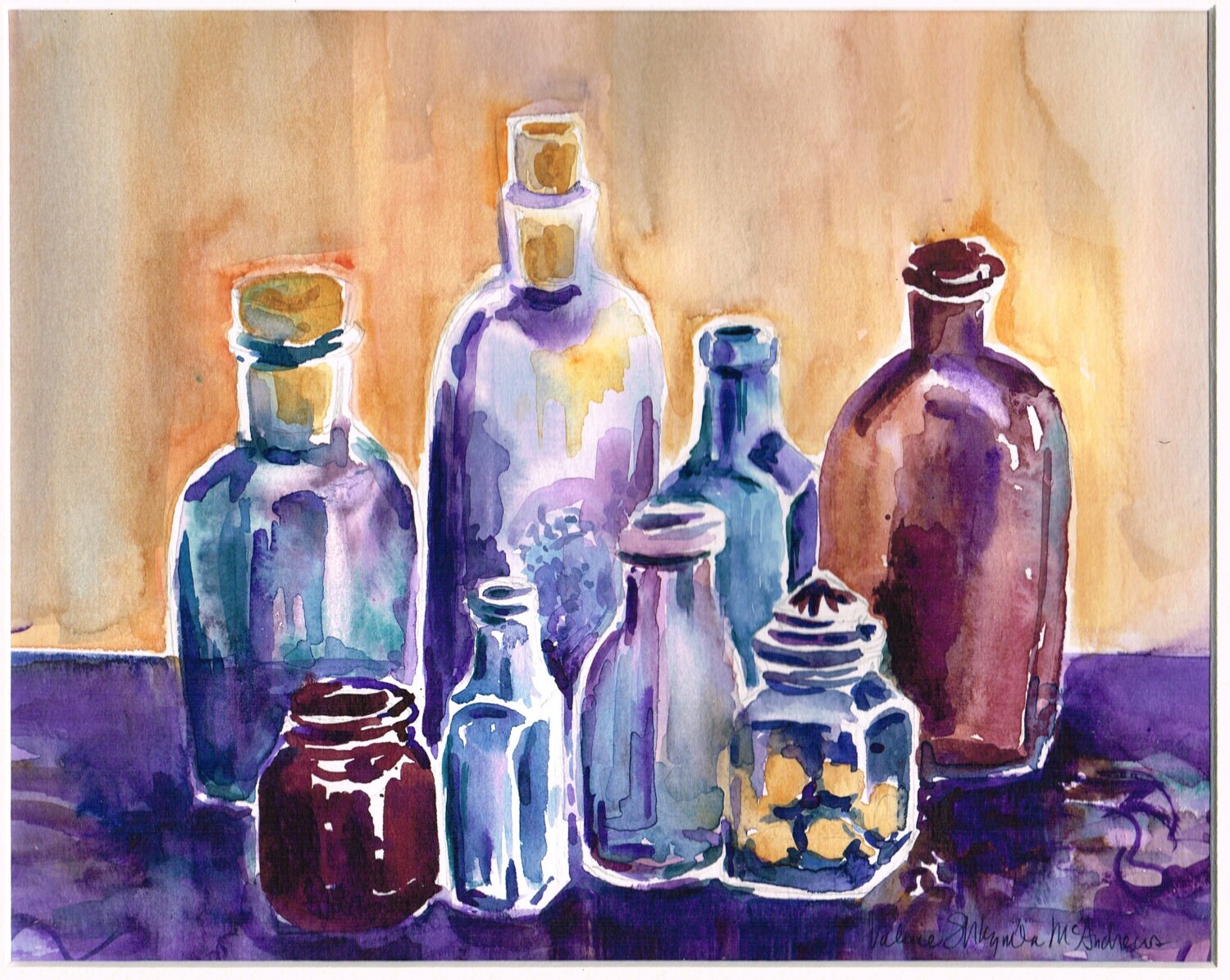 Original Watercolor Painting of Vintage Glass Bottles Etsy