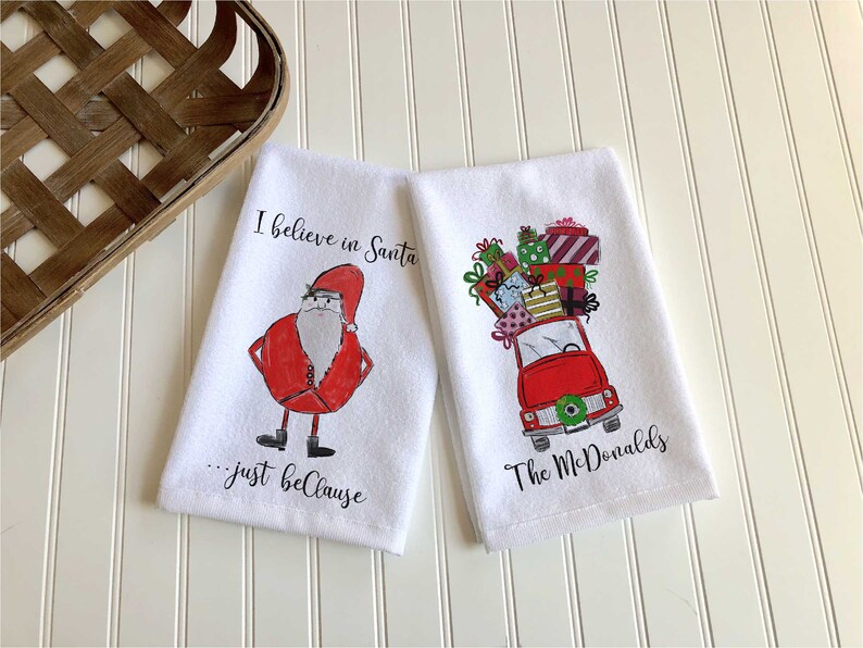 Personalized Santa Hand Towels Set of 2 Christmas Towels Etsy
