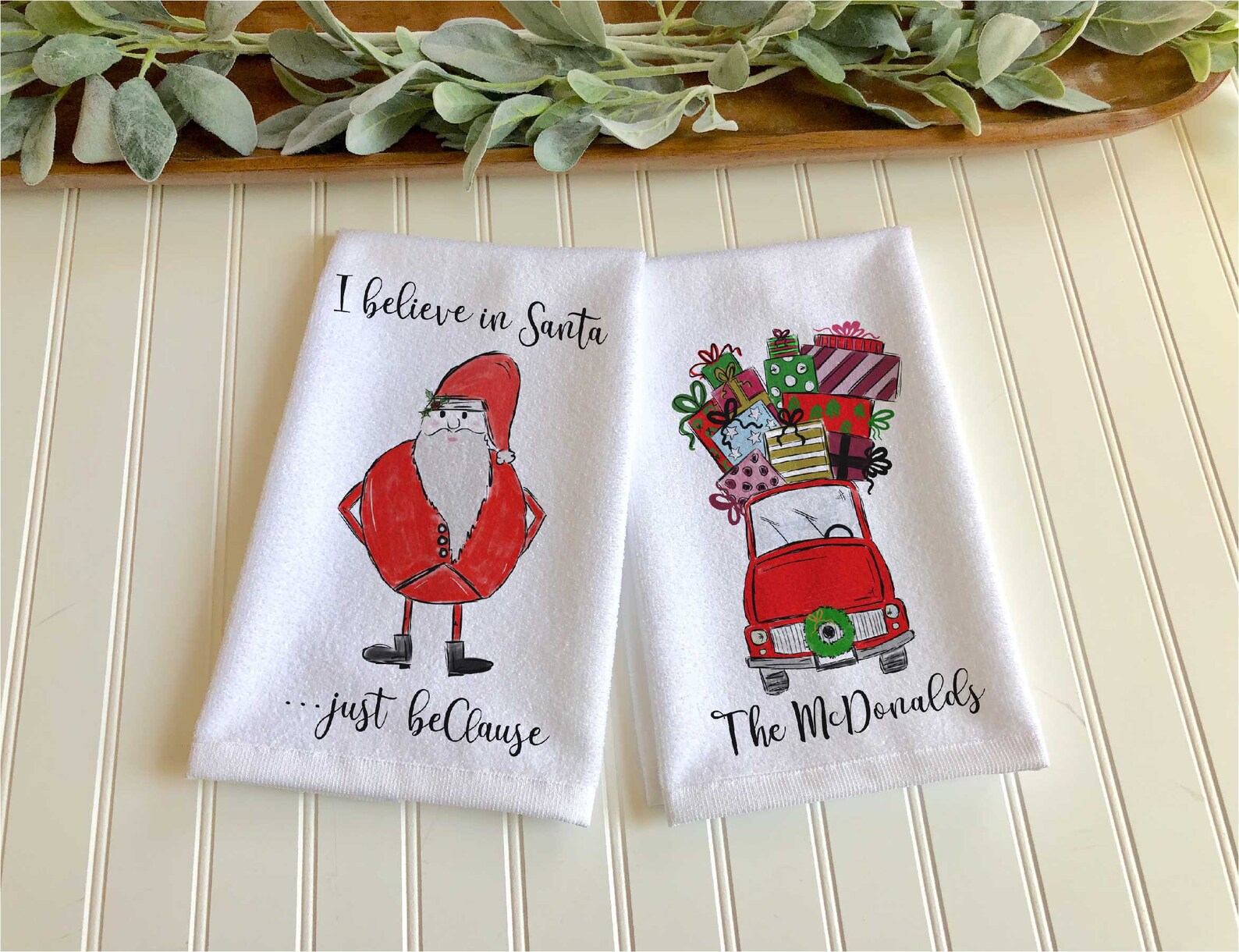 Personalized Santa Hand Towels Set of 2 Christmas Towels Etsy