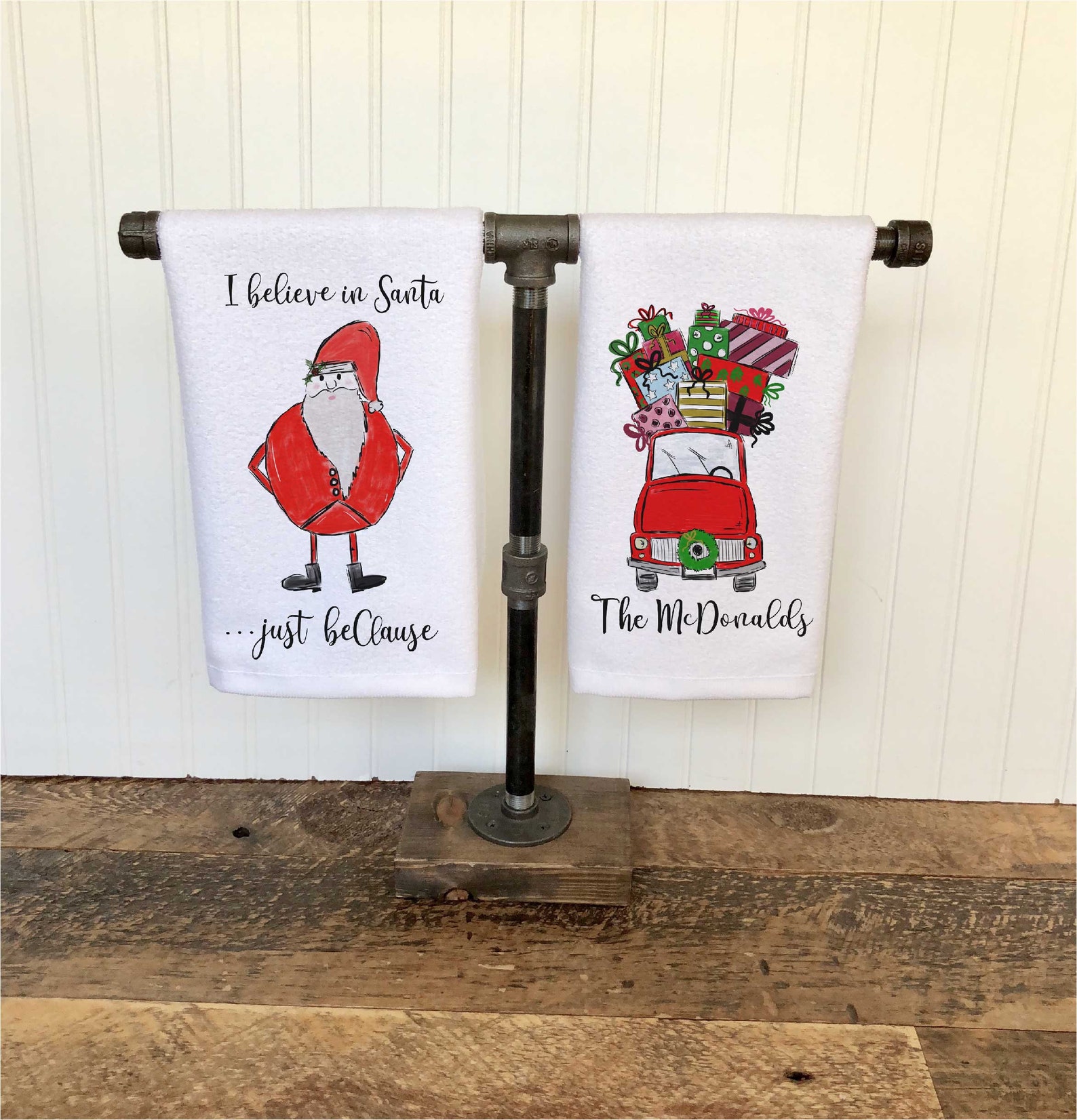 Personalized Santa Hand Towels Set of 2 Christmas Towels Etsy