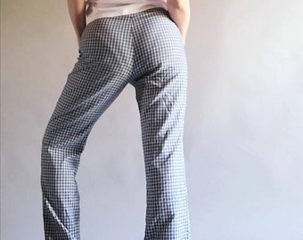 Vintage Relaxed Fit High Waist Checkered Trousers Beige M