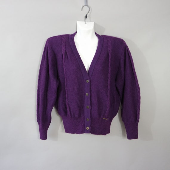 Purple Puff Sleeve Button Cardigan