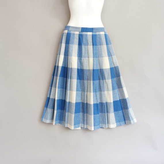 Blue Check Wool Skirt