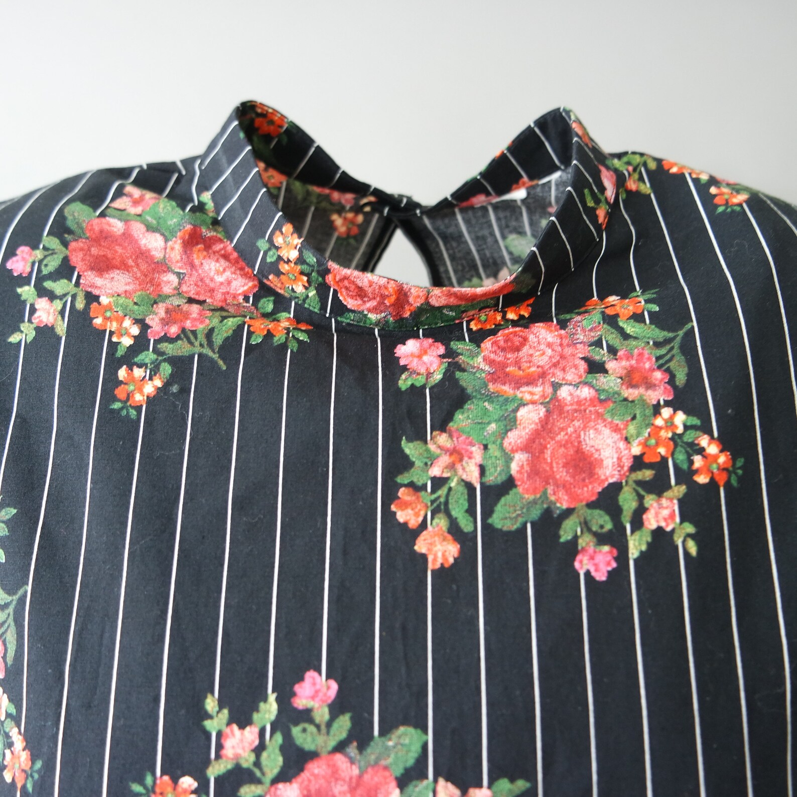 Black Striped Floral Top Medium Etsy