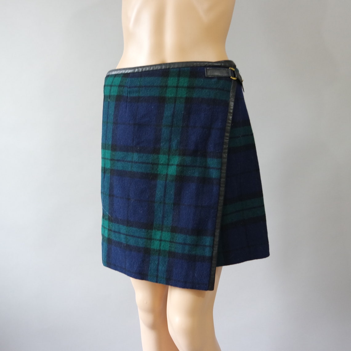 Green Tartan Mini Skirt / Wrap Skirt / Scottish Plaid Skirt / | Etsy