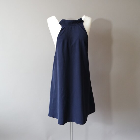 Navy Blue Mini Dress / High Collar Dress / Halter Neck Dress / | Etsy