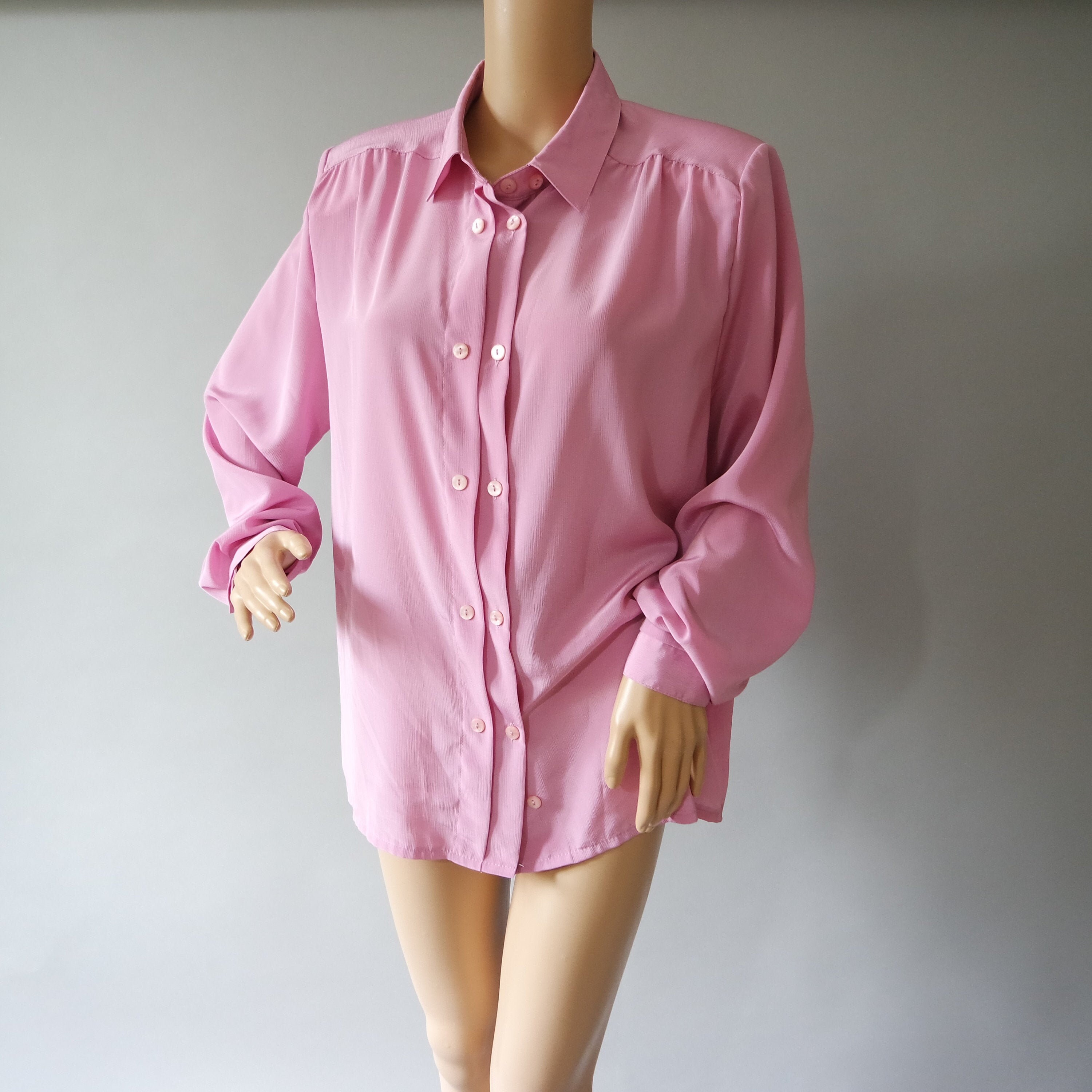 Light Pink Shirt / Button up / Blush Pink Shirt / Vintage 80s Etsy