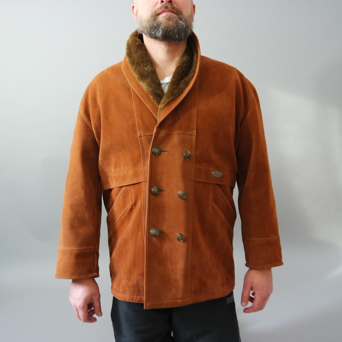 Vintage Burnt Orange Men Coat XXL Winter Suede Leather Coat - Etsy