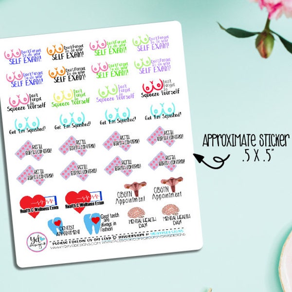 Womens Health Stickers! Perfect for all size planners! Will Fit Erin Condren, Kikki K, Inkwell Press, Plum Planner, Happy Planner etc.