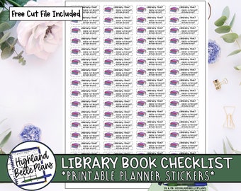 Library Book Checklist // PRINTABLE Planner Stickers,  Digital File, Library Sticker, Reading Sticker, Planner Stickers