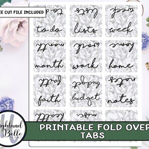 Black Marble Fold-over Printable Tabs