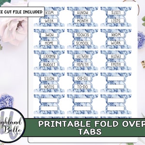 Blue Marble Fold-over Printable Tabs