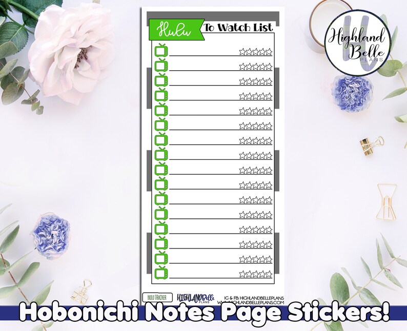 To Watch Trackers Hobonichi WeeksCousin Notes Page Sticker