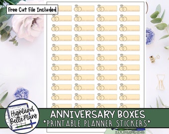 Anniversary Boxes // Printable Planner Stickers // Anniversary stickers, planner stickers,