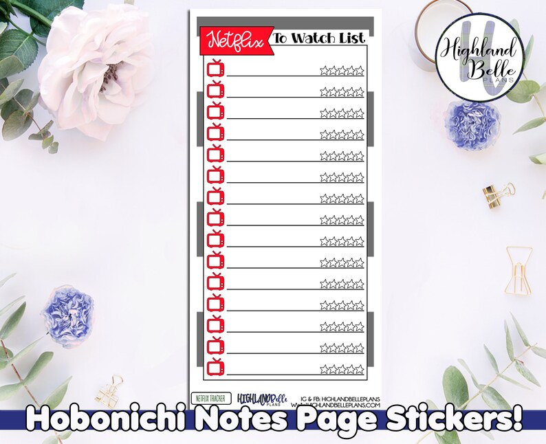 To Watch Trackers Hobonichi WeeksCousin Notes Page Sticker
