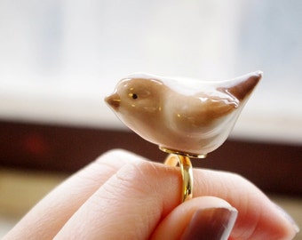 Ceramic porcelain bird ring,Ceramic jewellery,porcelain jewellery,unusual ring,unusual gift,OOAK gift,birthday gift,Christmas gift