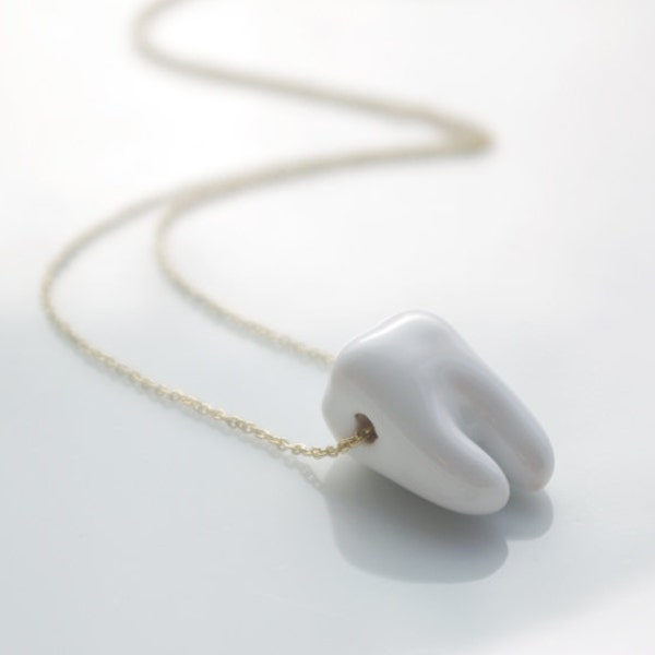 White ceramic porcelain tooth pendant necklace,Ceramic jewellery,porcelain jewellery,birthday gift,small quirky Christmas gift