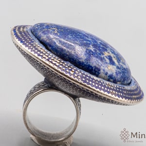 RESERVED - Gorgeous large ring made of silver blue enamel and lapis lazuli from Pakistan | Multan design | Authentic ethnic jewelry