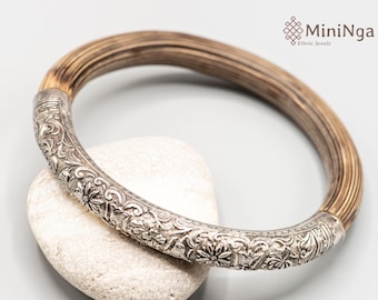 Antique Chinese silver bamboo rattan bangle bracelet