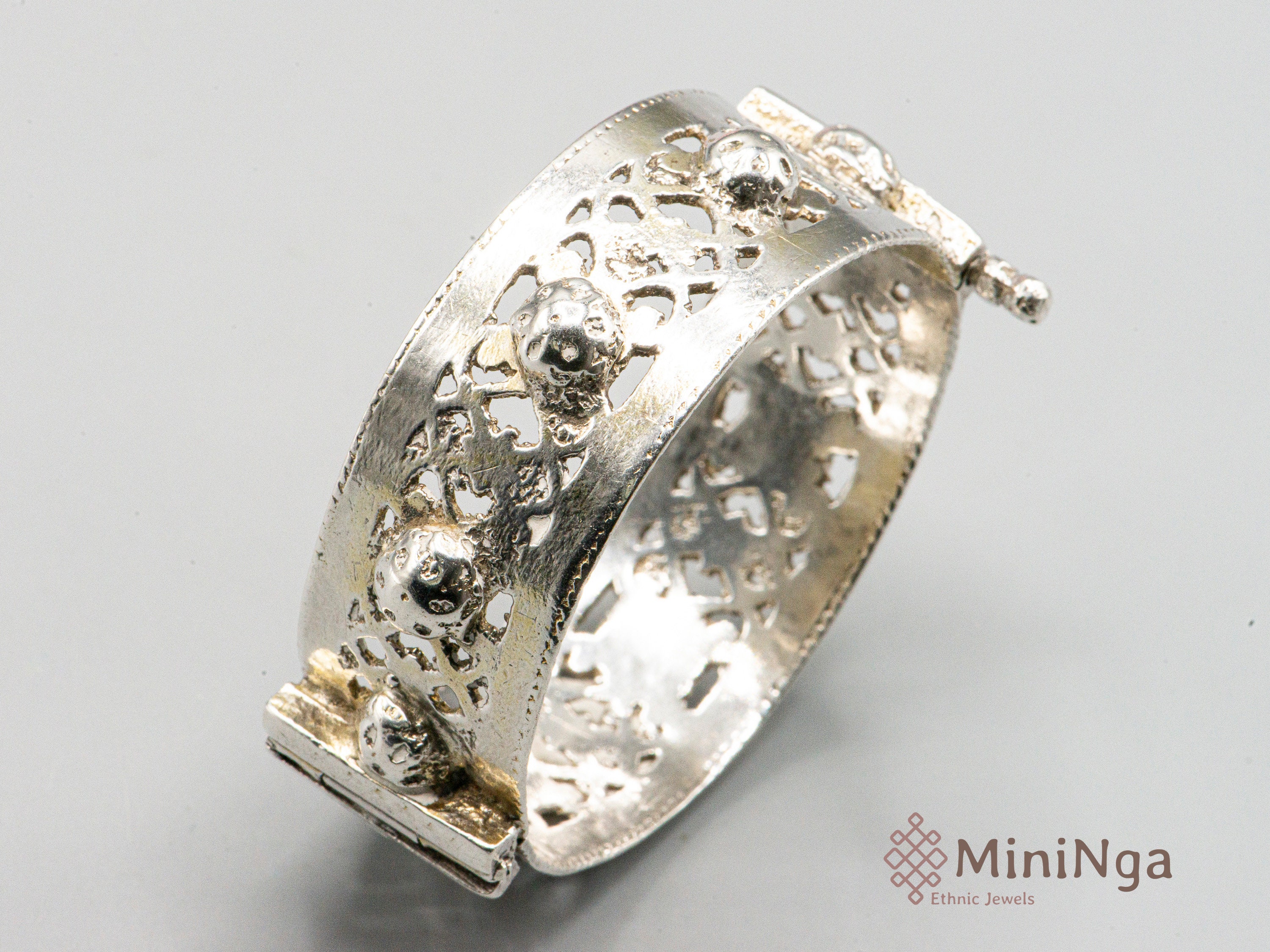 Bracelet Traditionnel Chaoui (Asabaa) Ancien En Argent Massif émaillé - Bijou D'Algérie - Occasion