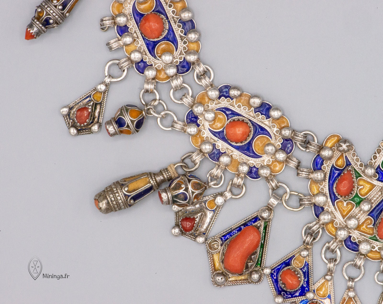 Collier Ancien En Argent Massif Traditionnel Berbère Ben Yenni - Bijou Ethnique Antique Occasion