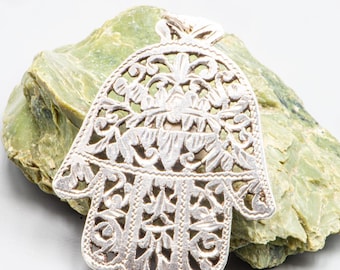 Large Berber Hamsa Pendant – Hand of Fatima – Sterling Silver – Libya Hallmark – Tunisia / Libya