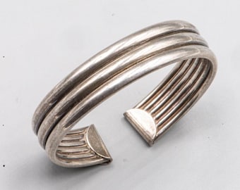 Vintage Silver Cuff Bracelet – Minimalist Modernist Design – Unisex Silver Bracelet