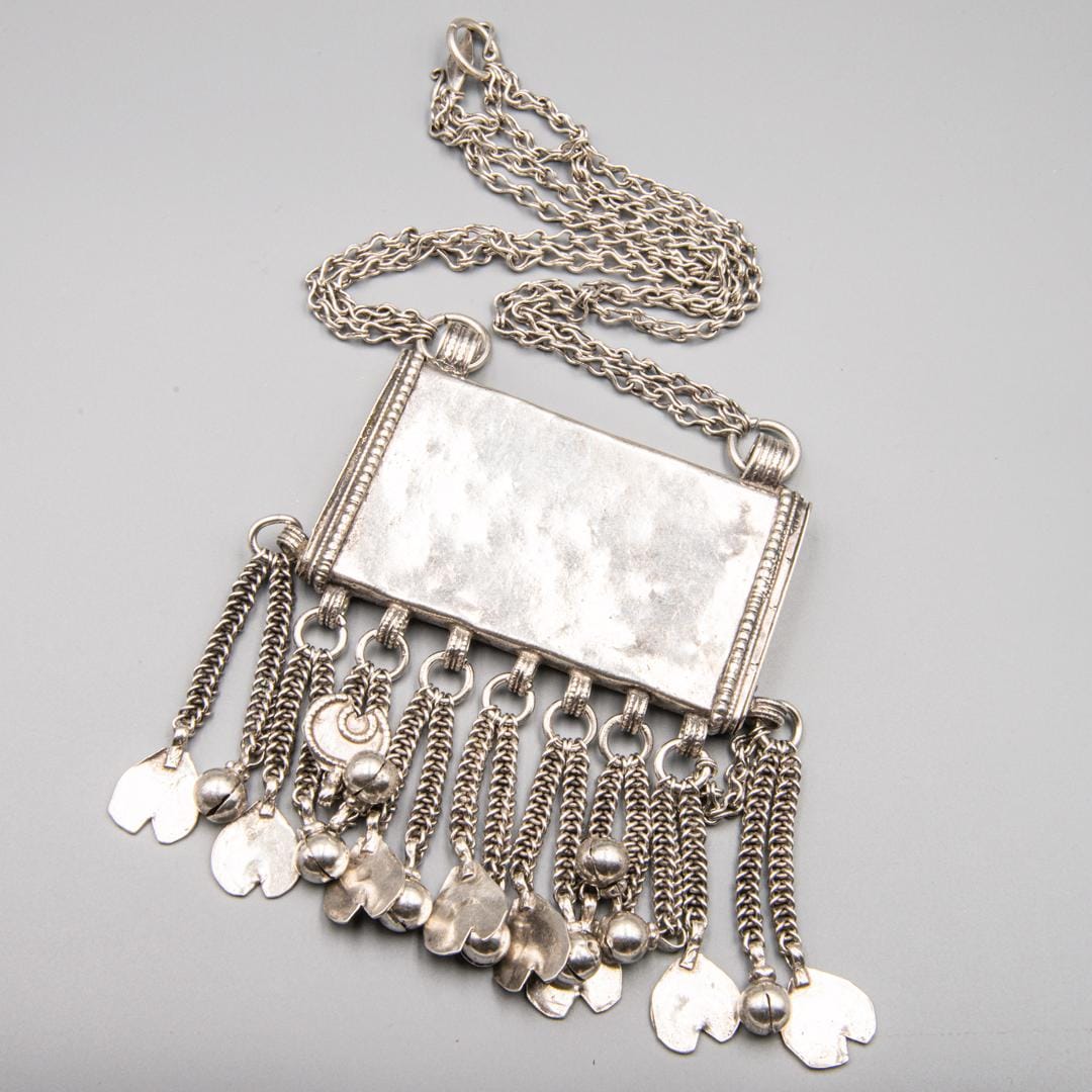 Omani Silver Amulet Box (hirz) Necklace With Applied Gold Plaque