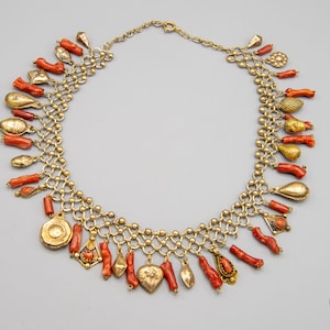 Rare fringe coral and charms Berber necklace from Algeria