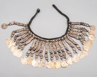 Antique Tribal Necklace with Seahorse Pendants – White Metal – Ethnographic Jewelry – Nomadic Necklace – Statement Collar